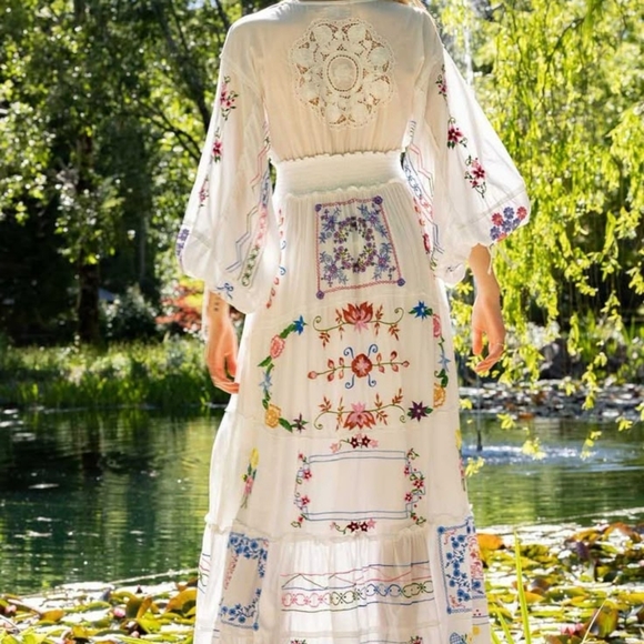 Floral Embroidered Fillyboo Cottage White Dress Medium - Picture 4 of 8